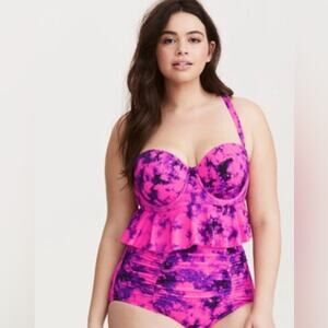 Torrid Pink and Purple Tie Dye Peplum Bikini Top- 3